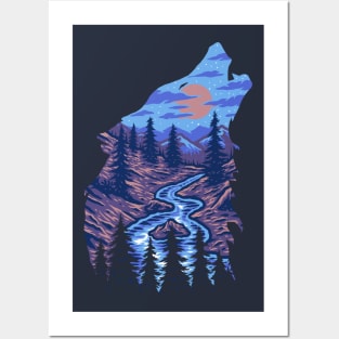 drawing wolf forest Posters and Art